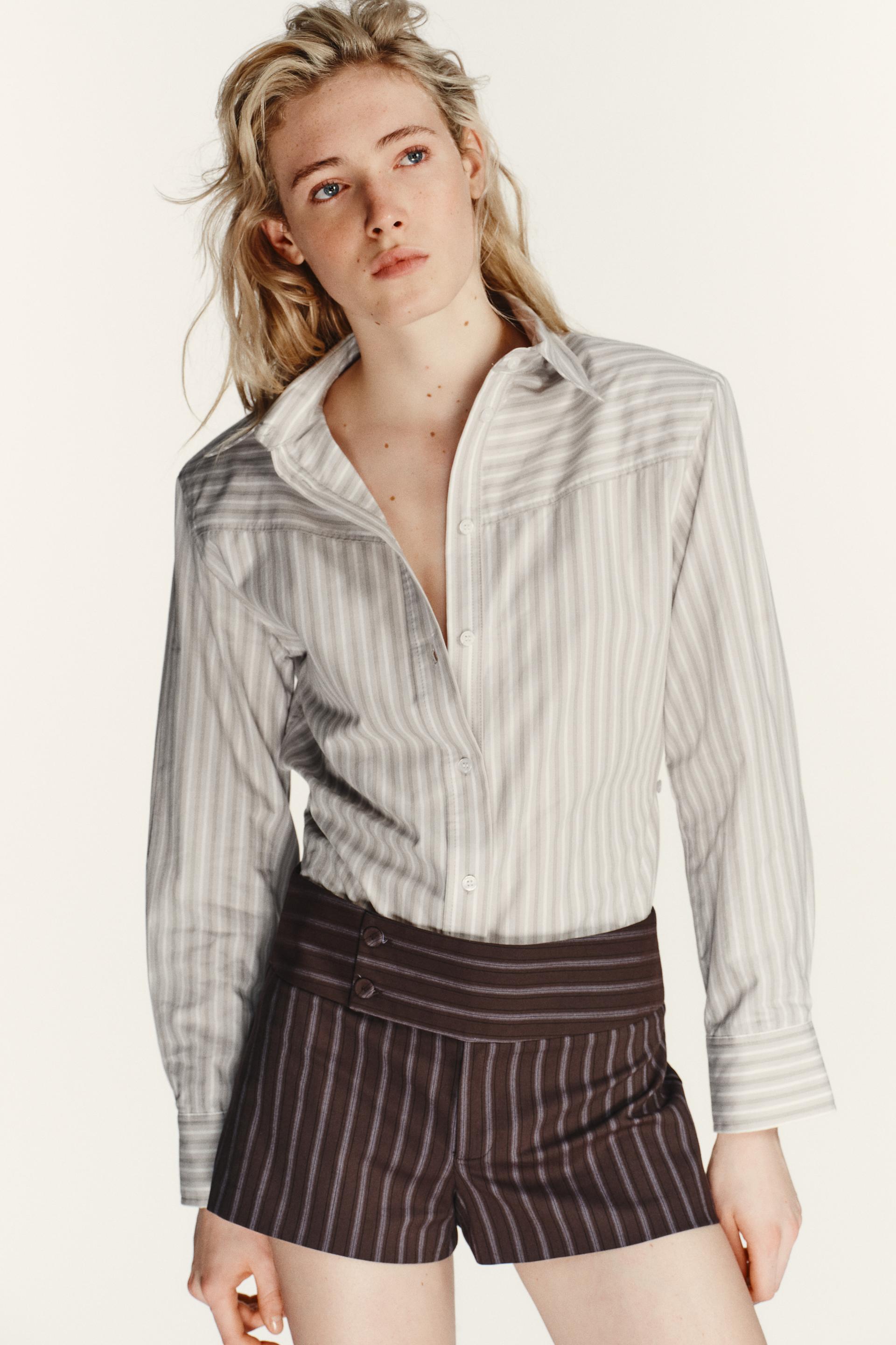 Chemise en popeline à rayures avec épaulettes
